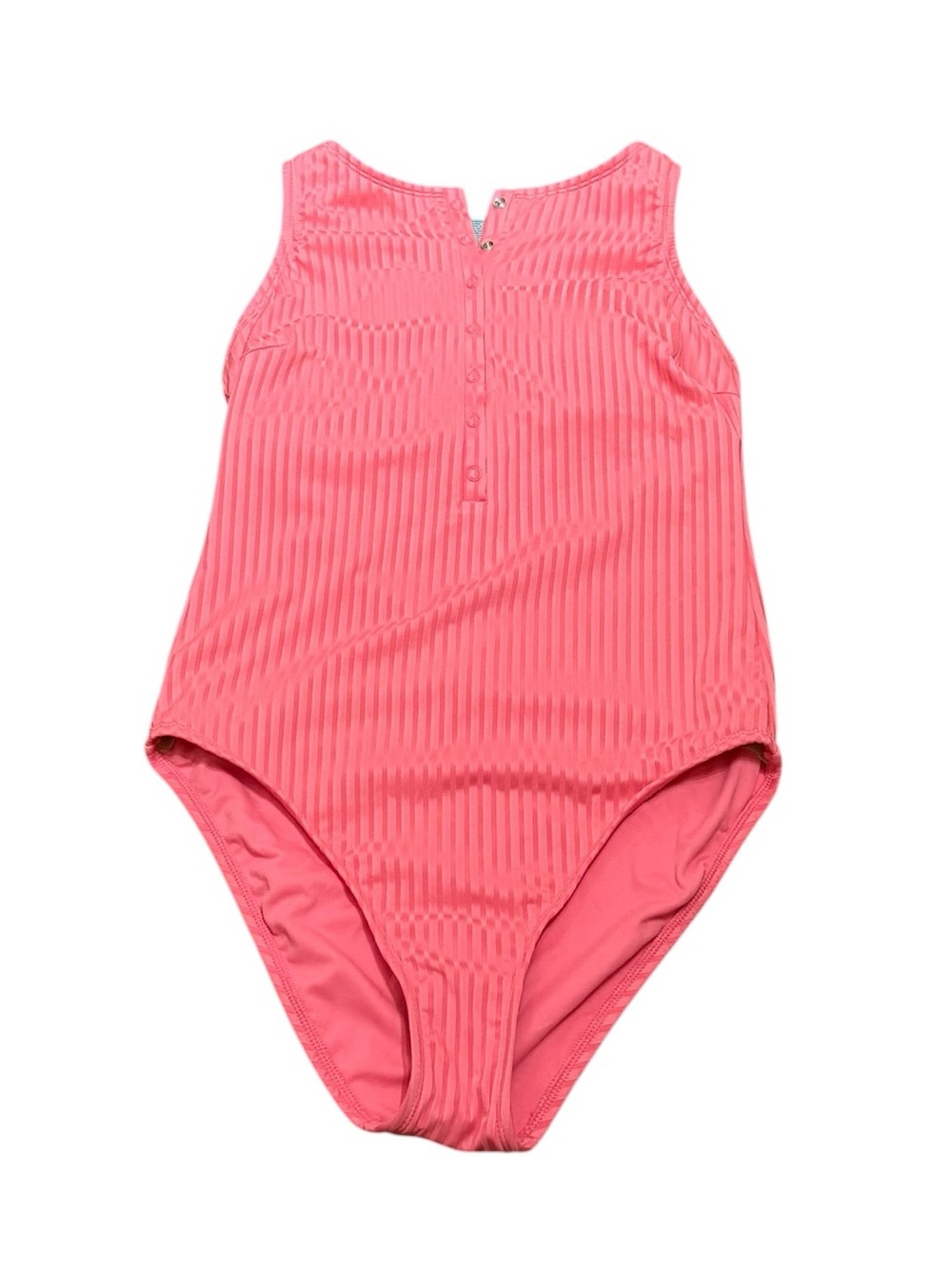 Shade & Shore Coral Pink Ribbed Women's One-Piece Swimsuit, Size L‎ (12-14), NWT